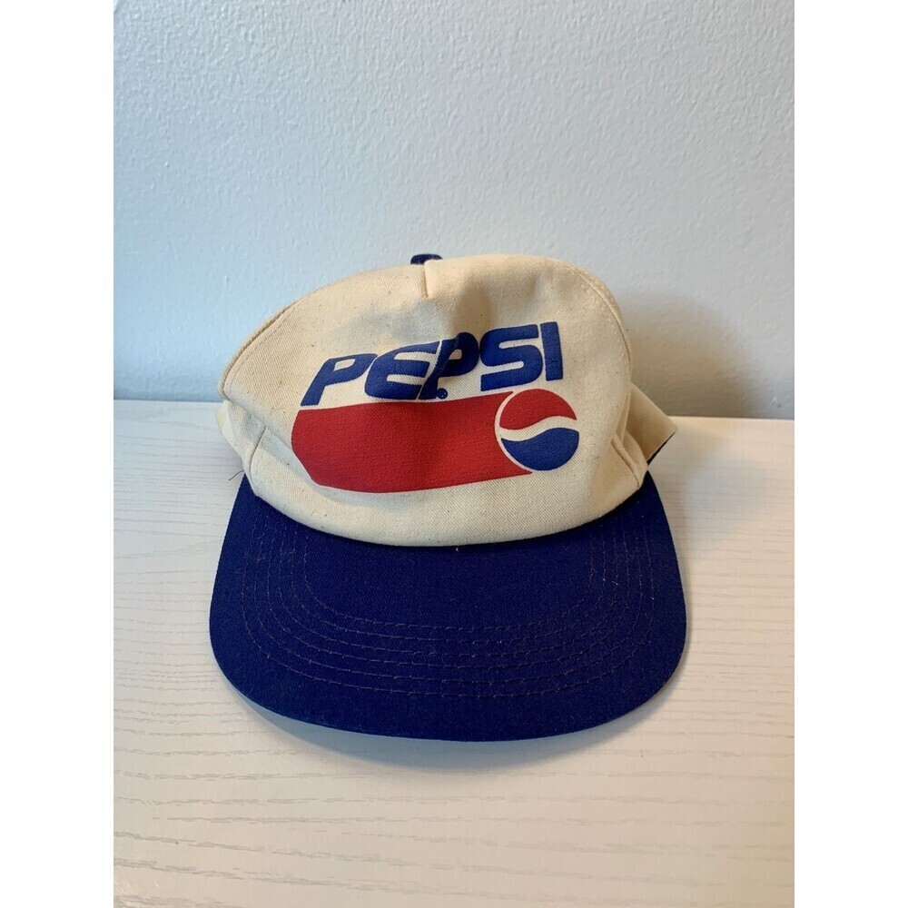 VTG 80 90 Pepsi Baseball Hat Cap Snap Back Trucker Cream Ivory K Products USA